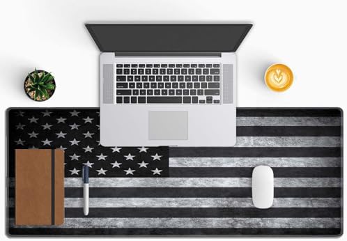 American Flag Desk Mat Pad Black and Grey Large Mouse Pad XL Desk Pad Gaming Mousepad Extended Keyboard Mat 31.5 x 11.8 in Laptop Computer Keyboard Pad Mouse Mat for Office Desk Decor