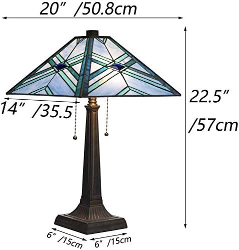 Bieye L10814 Mission Tiffany Style Stained Glass Table Lamp for Reading Working Decorating, 20" W x 22.5" H, Blue