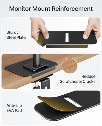 monTEK Adjustable Steel Monitor Mount Reinforcement Plate, Desk Stabilizer