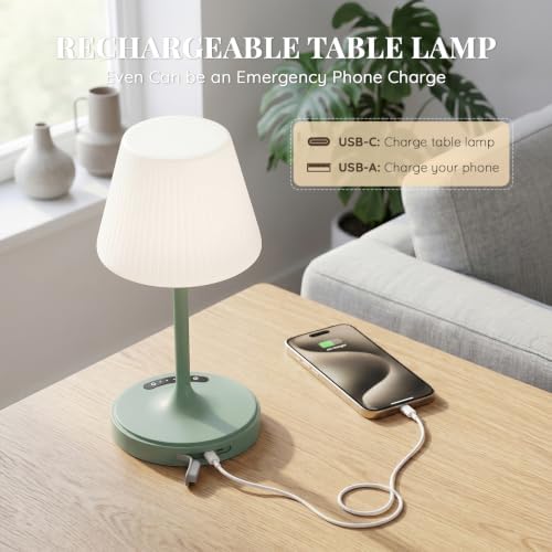 Waterproof Shower Lamp Outdoor Cordless Table Lamp, 3-Color Dimmable -Green