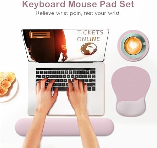 DINKY Keyboard Wrist Rest Mouse Pad, Ergonomic Mousepad with PU Base, Pain Relief & Easy Typing Desk Accessories Mat for Home, Office,Game Decor, Pink