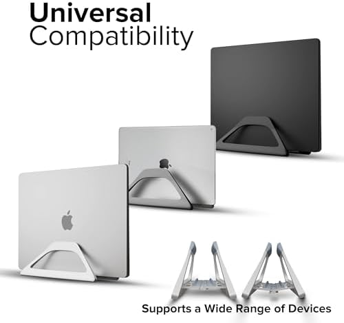 Elestoria Aluminum Vertical Laptop Stand with Gravity Auto-Lock – Adjustable Laptop Holder Vertical fits MacBook Pro/Air, Chromebook & Gaming Laptops up to 17.3" – Space-Saving Desktop Dock - Silver