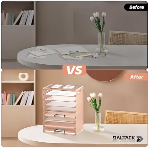 9-Tier Paper Organizer for Desk, Metal Letter Tray with Handles, Gold Rose