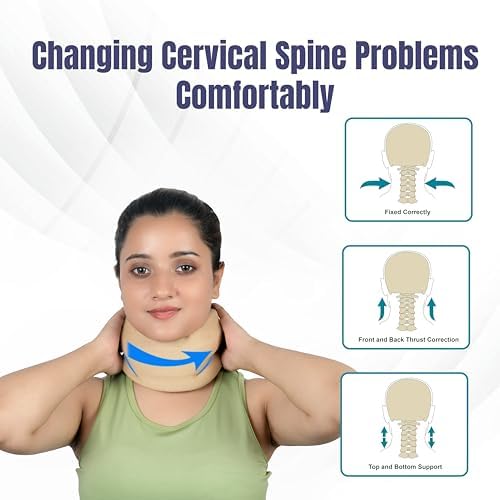 Wonder Care Neck Brace for Sleeping Cervical Collar Relief Neck Pain and Neck Support Soft Foam Wraps Relief of Cervical Spine Pressure for Women & Men (Beige, Large, 3.5" Depth)