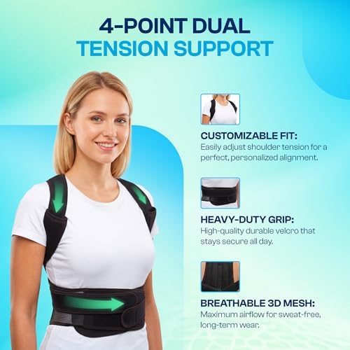 Adjustable Posture Corrector Back Brace for Men & Women – Upper Back & Shoulder Support Breathable Design with Removable Under-Arm Sweat Pads, Discreet Fit