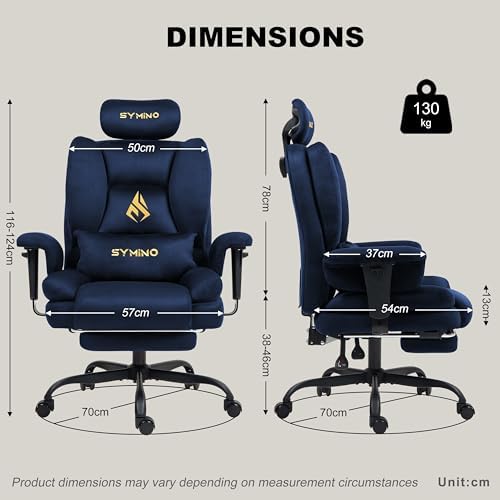 Symino Gaming Chair with Footrest, Up/Down Armrests, Suede Fabric Ergonomic Office Chair, 155° Recline Computer Chair for Desk, Darkblue