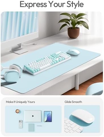 YSAGi Leather Desk Protector, Office Mat, Large Mouse Mat, Non-Slip PU Leather Blotter, Laptop Desk Mat, Waterproof Writing Pad for Office and Home(Baby Blue, 63" x 17.2")