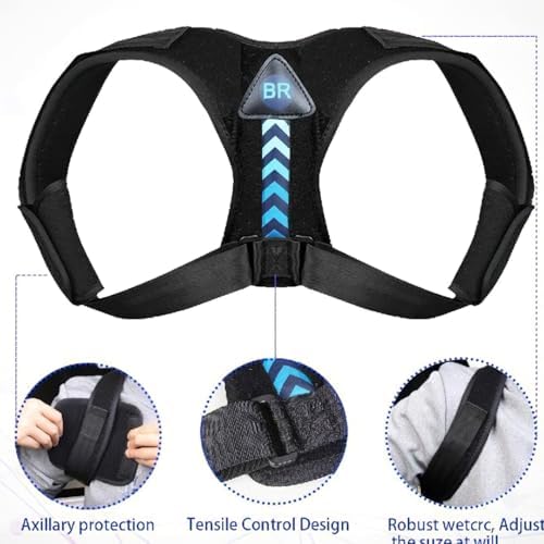 Posture Corrector Support Brace, Black Adjustable Back Straightener, Discreet Breathable Design for Spine Alignment, Upper Body Support Belt (M)