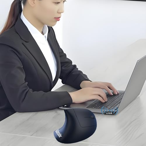 Vassink Ergonomic Mouse, Rechargeable Wireless Mouse,2.4GHz Rechargeable Wireless Vertical Optical Mice with USB Receiver, 6Buttons, 800/1200/1600 DPI, for Laptop, PC, Computer