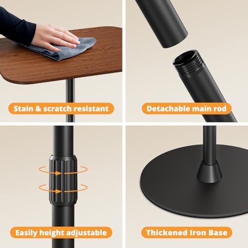 Adjustable Laptop Floor Stand & Portable Standing Desk - Height Adjustable Mobile Table up to 37.8", Bedside Laptop Table, Sofa Desk with Sturdy Metal Base & Wooden Top