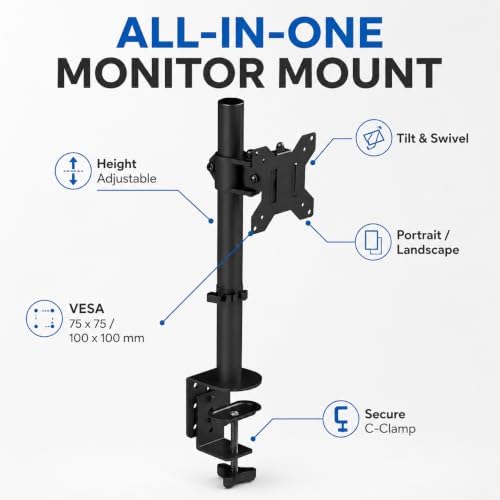 Laptop Desk Mount, Height Adjustable Laptop Stand for Desk with C-Clamp, Universal Laptop Mount Holder with Desk Extender Tray for 10-17 Inch Laptops, Space Saving Desk Accessories