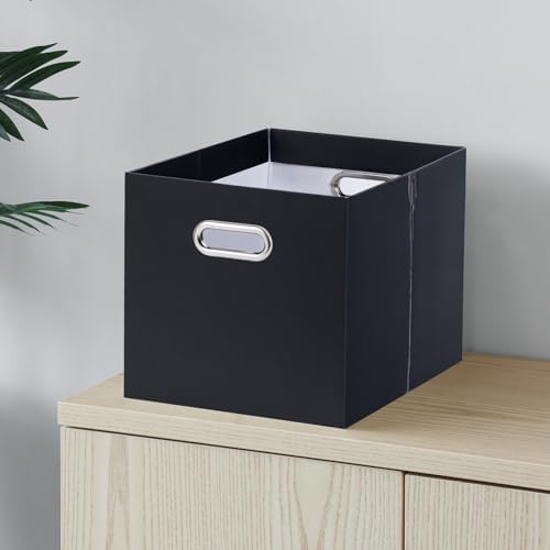 Oterri Portable Collapsible Cardboard File Box with Handle for Letter-Size (Black, Letter Size - 2 Pack-Large)
