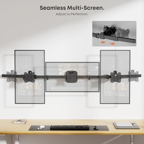 Triple Monitor Wall-Mount for 17"-27" Screens, Full Ergonomic Adjustability