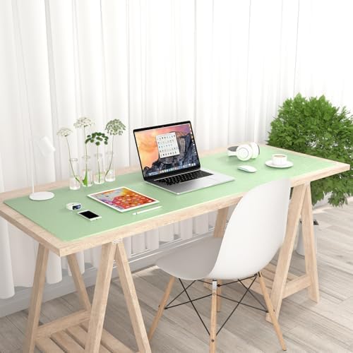 Hsurbtra Desk Pad, 48" x 17" PU Leather Desk Mat, XXXL Extended Mouse Pad, Waterproof Desktop Blotter Protector, Non-Slip Ultra Thin Large Laptop Keyboard Writing Mat for Office Home, Lake Green