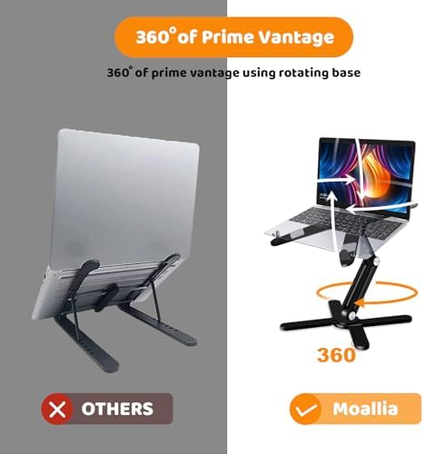 MOALLIA N86 360 Rotating Laptop Stand for Desk with Locking Knobs, Black