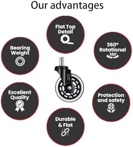 Office Chair Wheels -2" Caster Wheels Office Chair Wheel Replacement - Set of 5, Heavy-Duty Chair Casters Suitable for Hardwood Floors and Carpets, Achieving Scratch Free, Smooth & Silent
