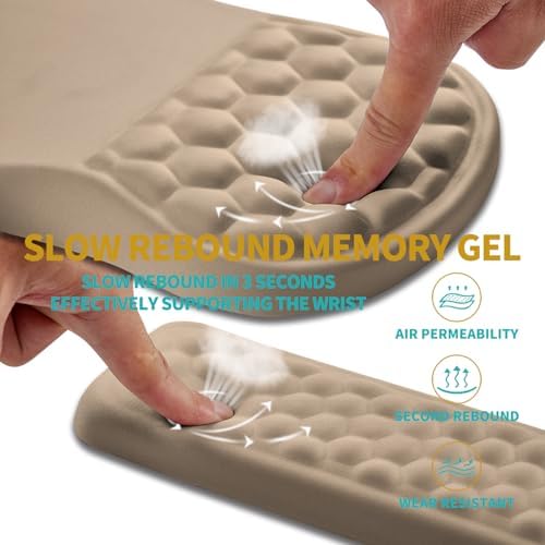 Hokafenle 2 in 1 Ergonomic Mouse Pad Wrist Support & Wrist Rest for Computer Keyboard Set, with Relieve Carpal Tunnel Pain Massage Bulge and Full Memory Gel Design (2In1 Set, Sand Color)