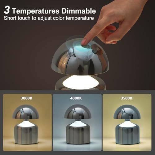 SAIWEYA Modern Cordless Mushroom Small Table Lamp, Dimmable Touch Battery