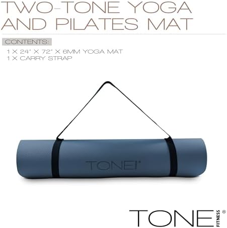 TONE Fitness 1/4" Yoga Mat, Non-Slip Exercise & Pilates Mat with Strap