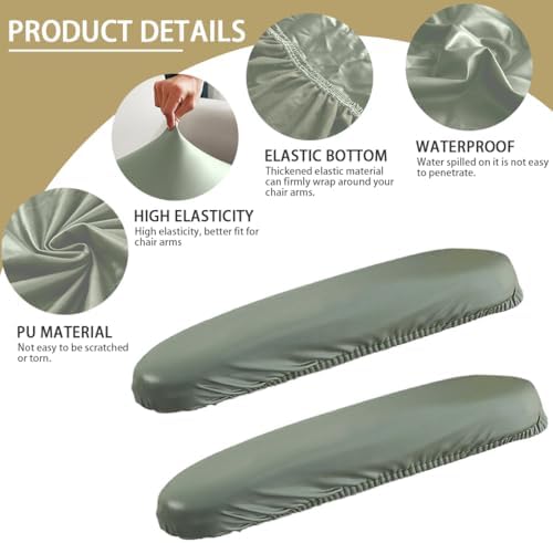 Office Chair Arm Covers Leather Office Removable Armrest Covering Stretch Water Resistant Chair Seat Hand Rest Protector for Computer Desk Chairs 1 Pair Green