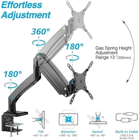 AVLT Single 17"-49" Super Ultrawide Monitor Arm Desk Mount Black