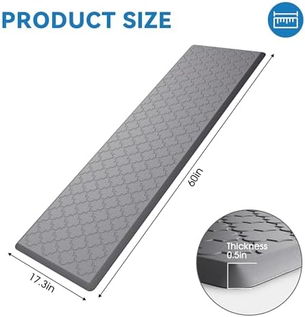 Kitchen Mats for Floor, Long Anti Fatigue Cushioned Mat, Grey
