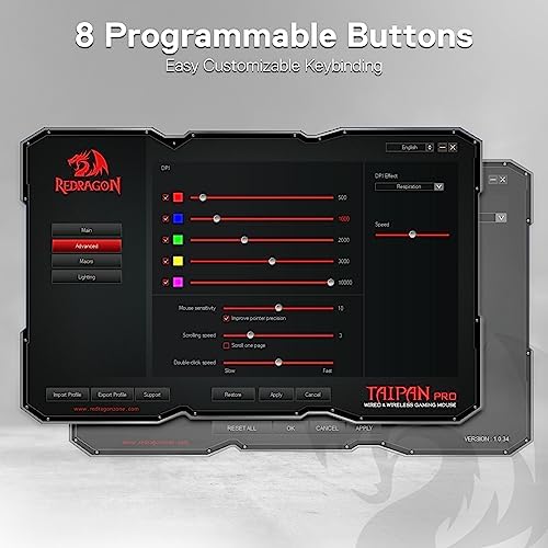Redragon M810 PRO Wireless RGB Gaming Mouse 10000 DPI Remapping Keys