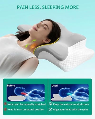 Adjustable Cervical Neck Pillow for Sleeping, Memory Foam Pillow for Back and Shoulder Pain Relief, Ergonomic Contour Side Sleeper Pillows for Neck Support with Armrest