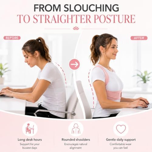 Back Brace Posture Corrector for Women, Invisible Under Clothes for Office and Daily Wear, Adjustable Upper Back Support for Slouching, Rounded Shoulders, Neck and Shoulder Comfort