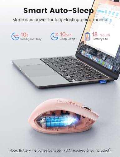 Pink Wireless Mouse for Laptop, Quiet Cordless Computer Mice for Office