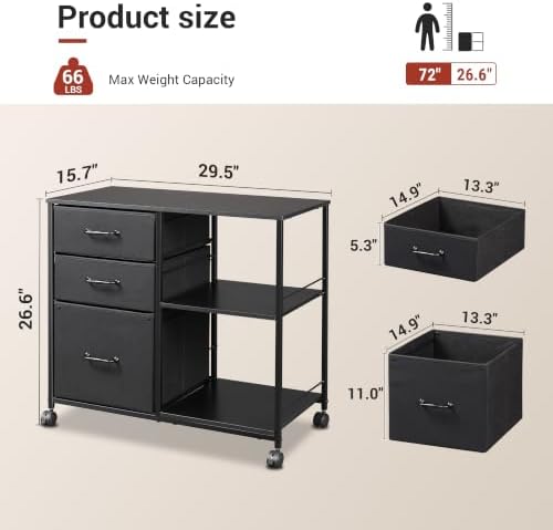 DEVAISE 3 Drawer Mobile File Cabinet, Fabric Lateral Filing Cabinet