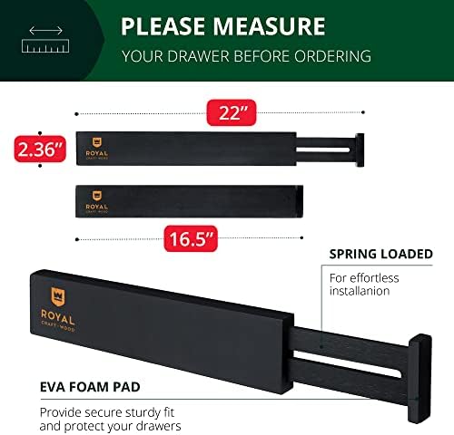 Bamboo Drawer Dividers Organizers, Adjustable Drawer Separator Splitters, 17–22 Inches Expandable Drawer Divider Organizer for Large Utensils, Kitchen, Bedroom, Dresser & Office Drawers 4-Pack, Black