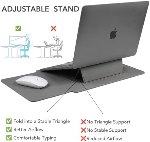13 Inch Laptop Sleeve for Mac NEO, Precision-Fit Leather Case with Stand and Mouse Pad, Slim Protective Computer Sleeve with Accessory Pouch, Soft Lining, Grey