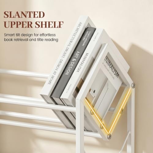 Desktop Bookshelf Organizer, 2 Tier Wood Desk Shelf for Tabletop Storage, Small Desktop Shelf for Office Home Dorm, Table Shelf Book Rack for Books/Supplies/Decor Display (White)