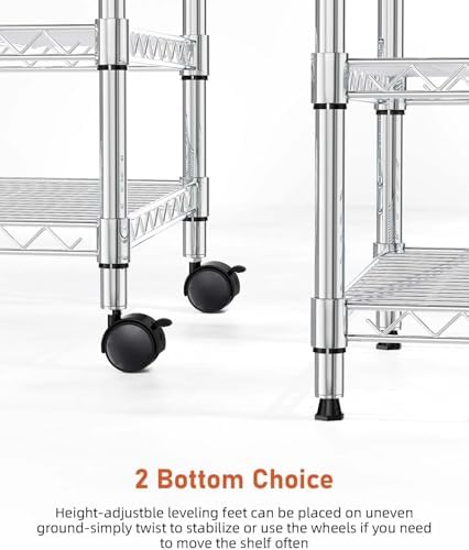 Simple Deluxe Heavy-Duty 3-Tier Rolling Shelving Unit, Adjustable Steel Wire Shelf, 24.02" W x 13.78" D x 29.92" H, 750 lbs Capacity, Chrome Metal Storage Rack for Kitchen