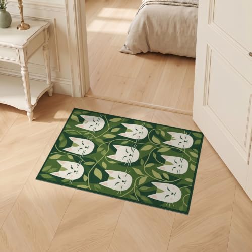 2'x3' Green Cat Forest Faces Interlinked by Ultra-Soft Accent Mat