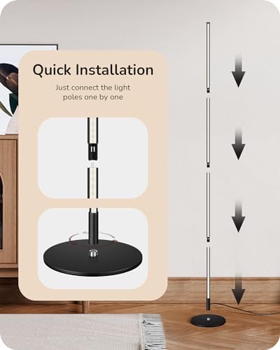 EDISHINE 59.84" LED Corner Floor Lamp, 3000K & Stepless Dimmable, Black