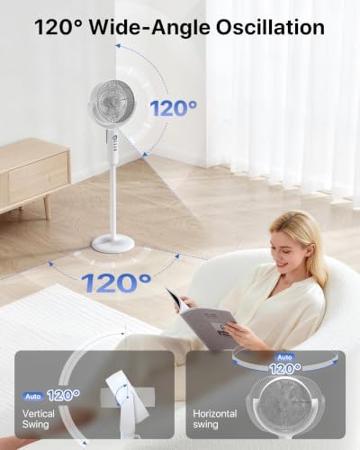 Aaoyun Cordless Floor Fan, 12000mAh Rechargeable Pedestal Fan with Remote, 3D Oscillating Air Circulator, 8 Speeds Quiet DC Motor, Adjustable Height Desk Fan for Bedroom, Home, Office, Camping(DX)