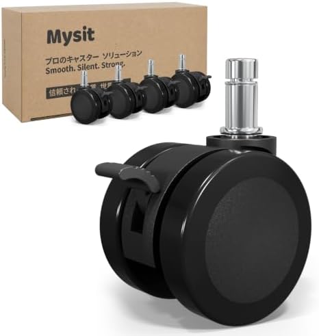 MySit 11x22mm Office Chair Caster with Brake for Hardwood Floors Set of 5