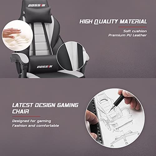 BOSSIN Big and Tall Gaming Chair with Footrest and Massage, 400lb Weight Capacity, Ergonomic Heavy Duty Chair with Large Size Seat and High Back