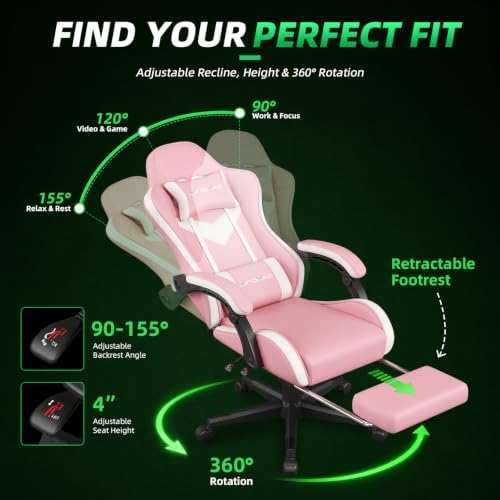 Gaming Chair Ergonomic Gamer Computer Office Chair,Footrest Lumbar Support