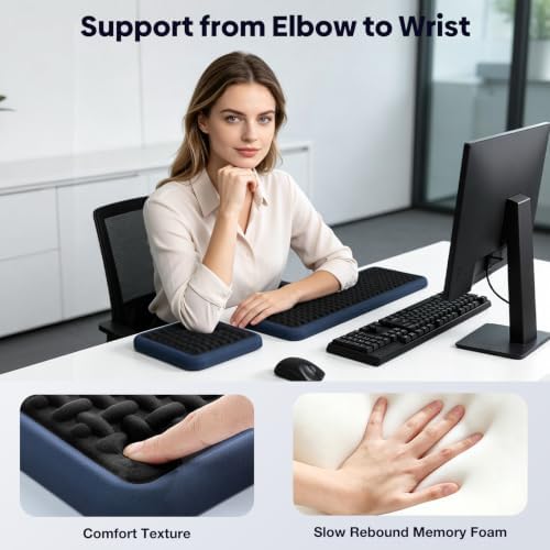 MEKASS Extra Large Wide Wrist Rest Set for Keyboard and Mouse, Ergonomic Memory Foam Wrist Support with Non-Slip Silicone Base, Pain Relief, Desk Cushion for Office, Work, Gaming