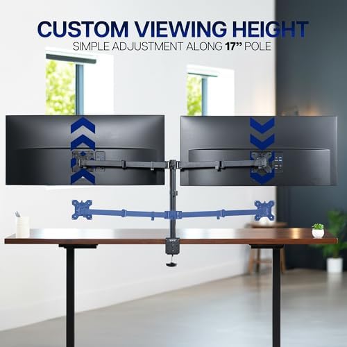 VIVO Dual Ultrawide Monitor Desk Mount, Heavy Duty Fully Adjustable Steel Stand, Holds 2 Computer Screens up to 38 inches and Max 22lbs Each, Black, STAND-V038