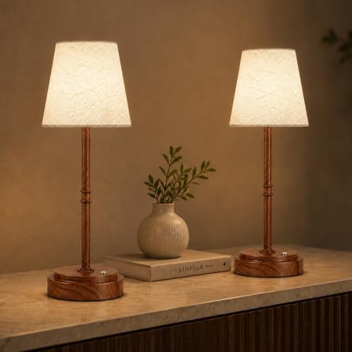 Cordless Table Lamps 2 Pack, Rechargeable Battery Operated Lamps, Wood