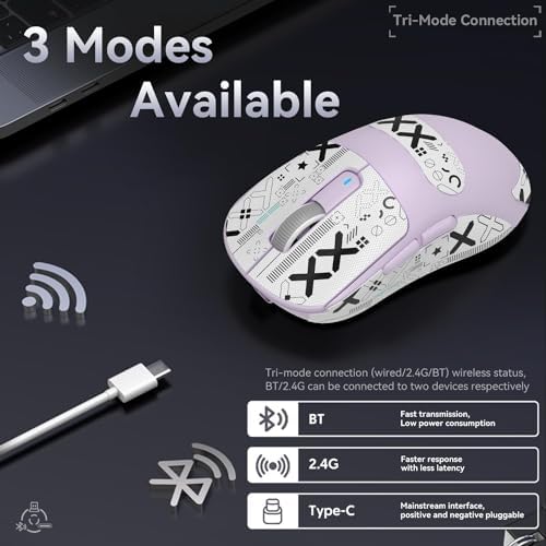 ATTACK SHARK X3 49g Ultra-Lightweight Wireless Gaming Mouse, Purple&Tape