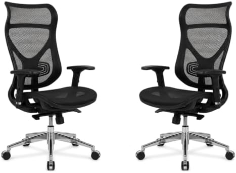 TR-Mesh Velo Full Mesh Office Performance Chair Set - Set of 2 High Back Ergonomic Chairs with Premium Suspension, Open-Air Back Support, Butterfly Tilt Control, Polished Base