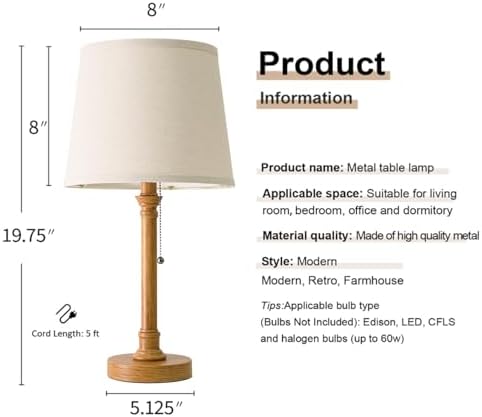 Oneach 19.5" Wood Grain Rustic Table Lamps Set of 2 for Living Room Bedroom