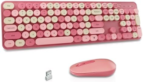 Wireless Keyboard and Mouse, Full-Sized Typewriter Keyboard Silent, Pink