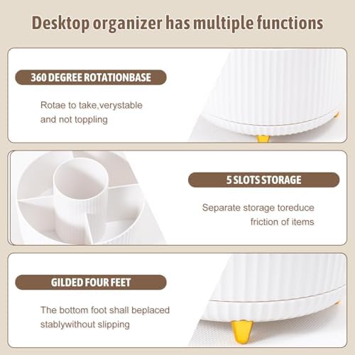 Gawsey White Desk Organizers and Accessories with Desk Organizer 360° Rotating Pen Holder and Office Supplies, Cute Stationery Supplies Set