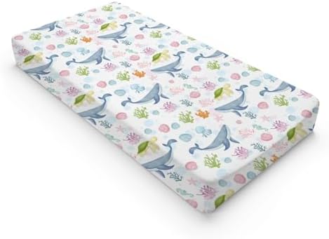 Colorful Sea Animals Whales Sea Turtle Starfish Seashells Baby Changing Pad Cover,Unisex Ocean Nursery Diaper Changing Table Pad Mat Sheet for Boys Girls-16x32
